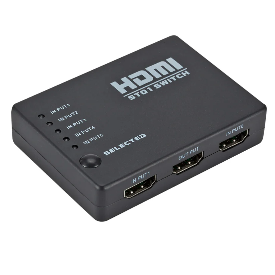 5 Port HDMI-compatible Switch 1080p Selector Splitter Hub With IR Remote Controller For HDTV DVD BOX HDMI Switcher 5 In 1 Out