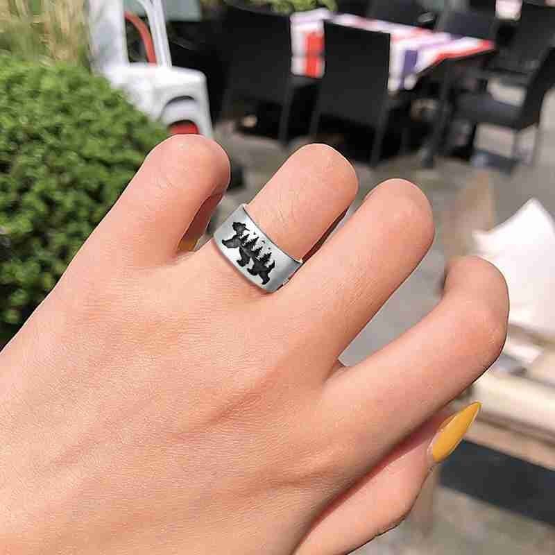 Stücke Jahrgang drucken Weiß Bär Wald Ring Für Frauen retro Schmuck Weibliche Ebene Legierung Party Punk Männer Silber s9S1