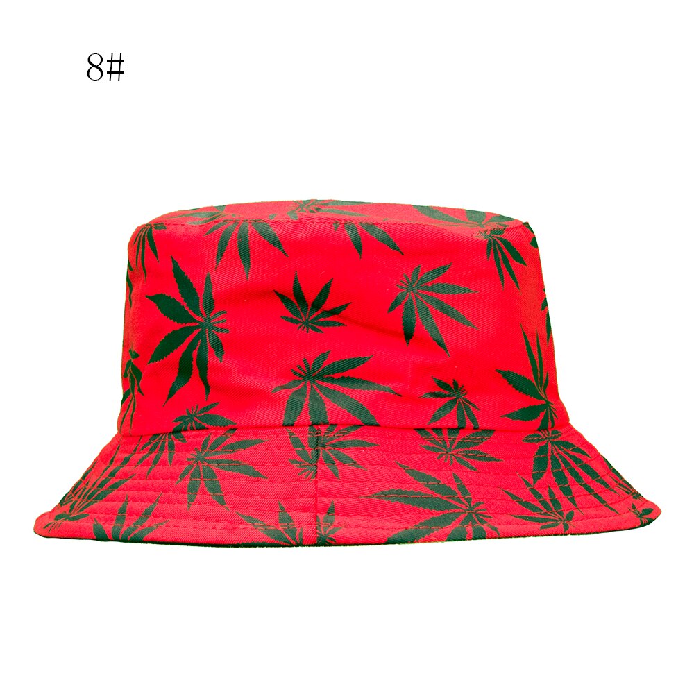 Spring and Summer Fisherman Hat Women's Cotton Maple Leaf Printed Hat Bucket Hat Men's Korean-Style Sunbonnet Sun Hat: 8Red Black leaves