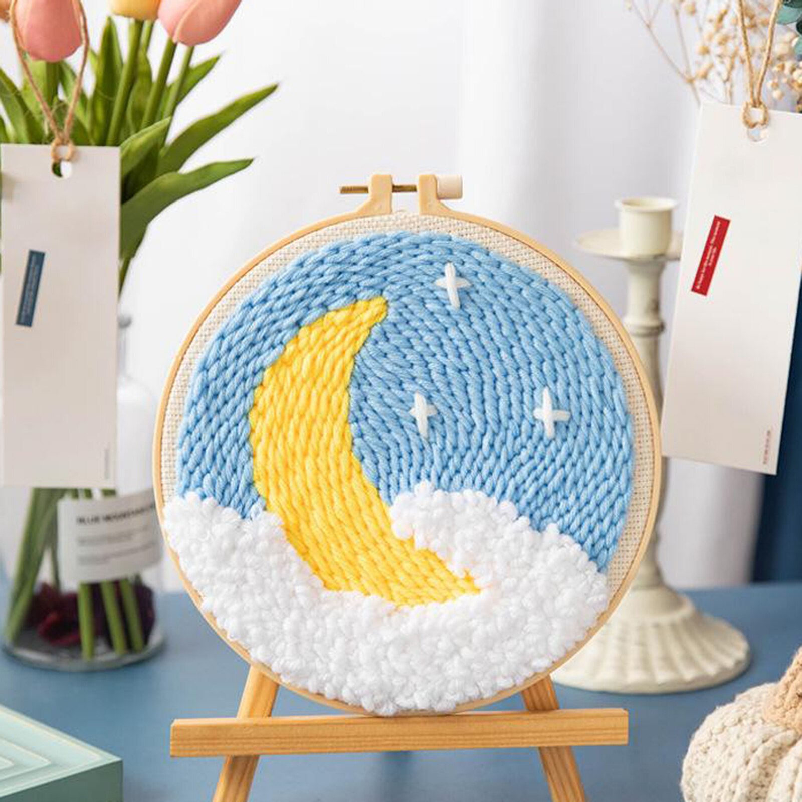 DIY Latch Hook Kits for Kids Beginners, Rug Hooking Craft Kit, Punch Needle Starter Kit with Cloth, Cotton Thread Pack, Frame