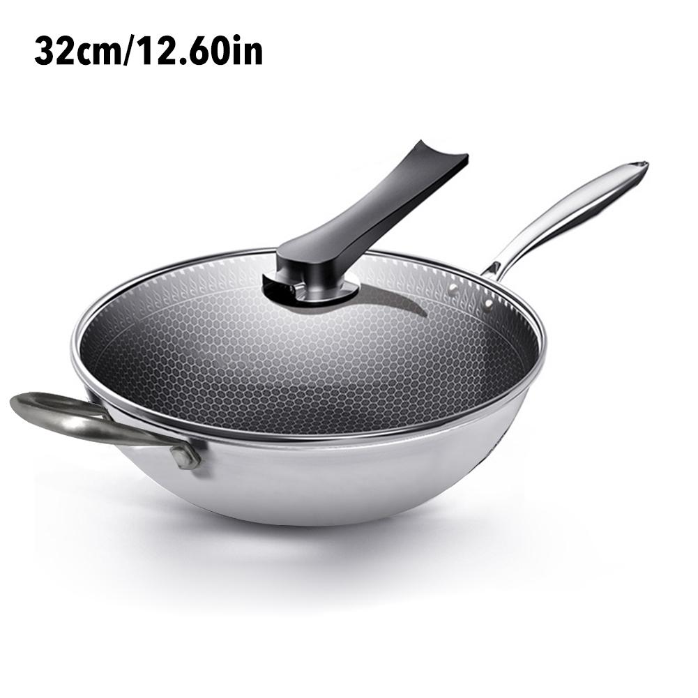 Nonstick Frying Pan Stainless Steel Wok Honeycomb Frying Pan with Glass Lid Saute Pan Kitchen Cookware: A