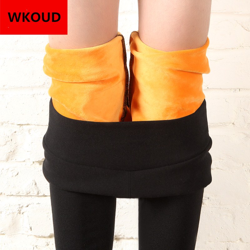 Wkoud vinterbyxor kvinnor tjocka varma fitness leggings guld fleeces fotlösa leggings kvinnliga smala svarta leggings byxor  p8496