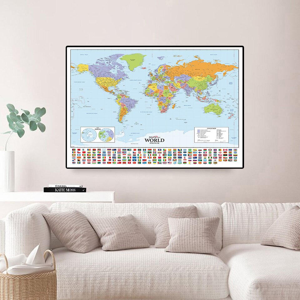 A1 Size The World Political Map Canvas Painting Wall Art Poster Living Room Classroom Home Decor Kids School Supplies