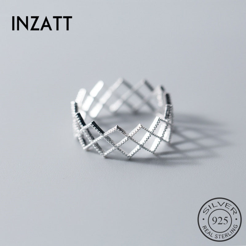 Inzatt Real 925 Sterling Zilver Minimalistische Geometrische Hollow Ring Voor Charmante Vrouwen Party Fijne Sieraden Trendy Accessoires