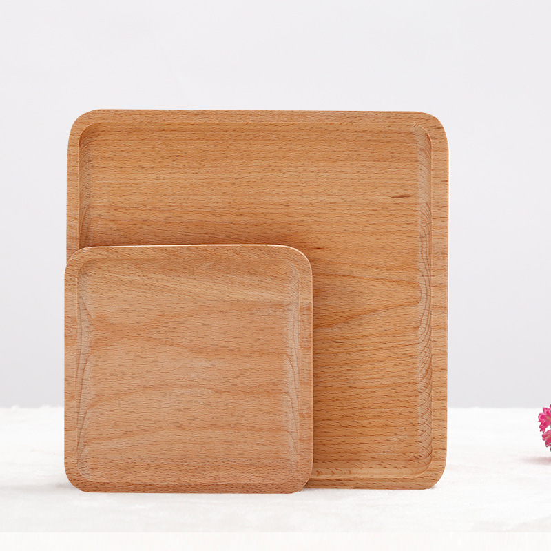 Beech Wood Cake Dishes Home Hotel School Dessert Serving Tray Wood Sushi Bread Plate Dinnerware Round/Square Wood Plate