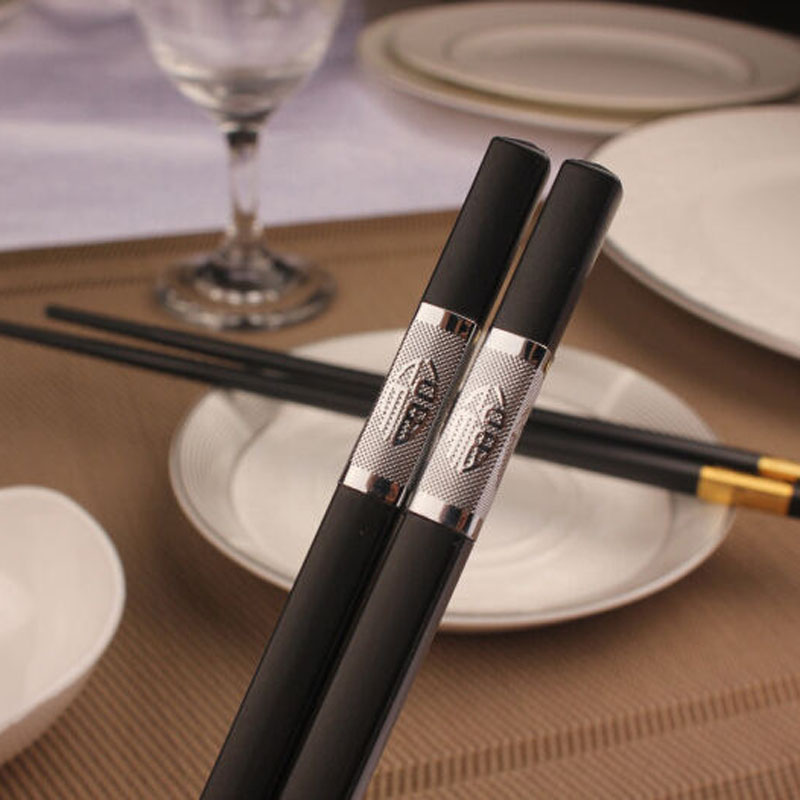27 cm Glasvezel Legering zwarte stok goud zilver Chinese stijl herbruikbare eetstokjes set Chinese voedsel eetstokjes 1 paar