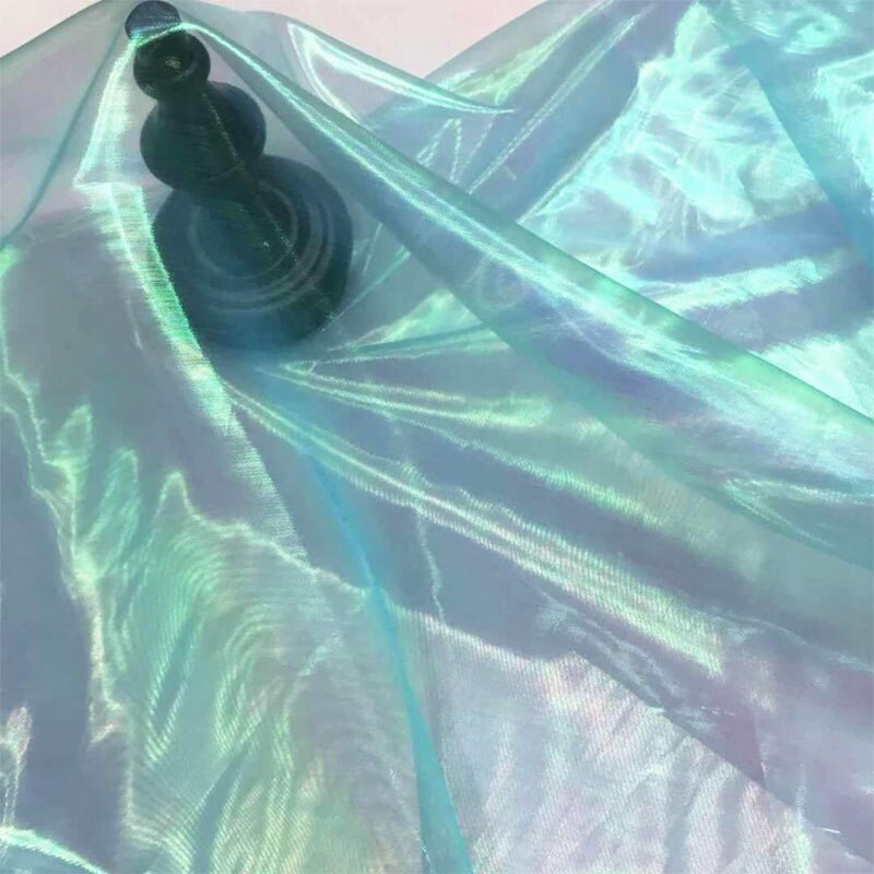 Tissu Tulle Organza irisé 100x150CM | Arrière-plan bricolage pour thème sirène licorne, nappe de mariage, décor de fête