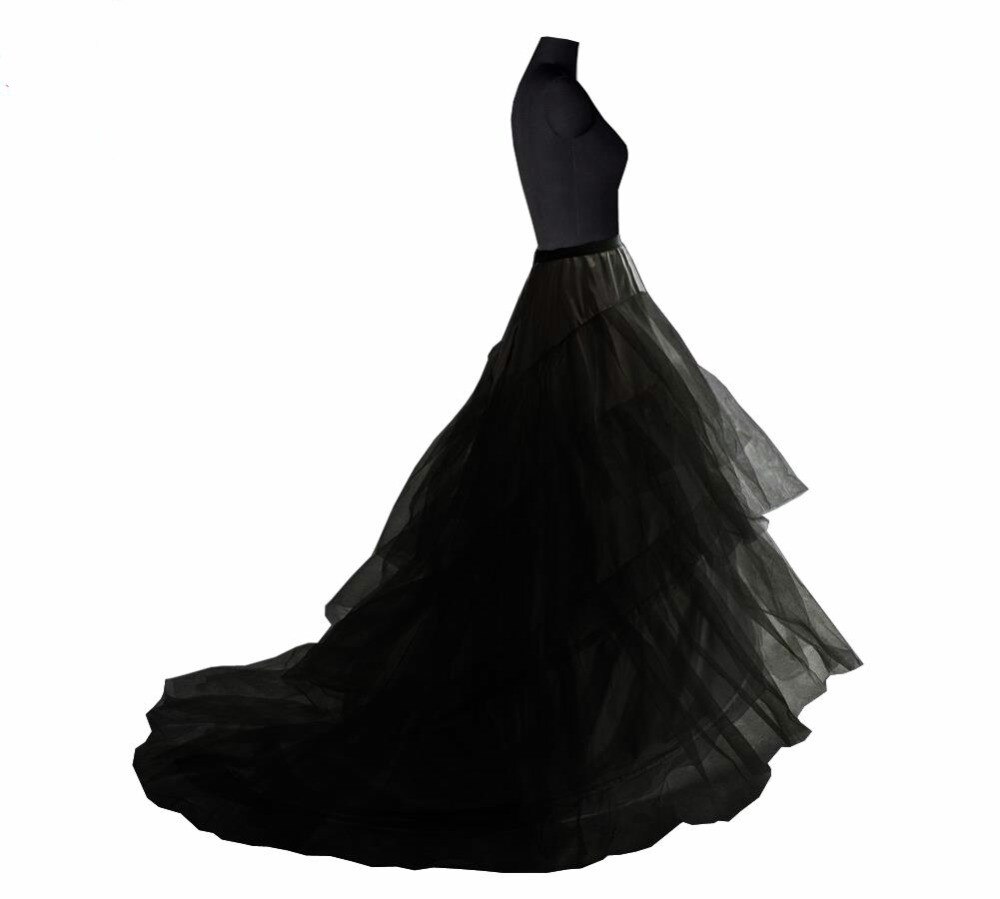 Hvid sort lang tog underkjole til halen bryllupsfest kjoler crinoline 3 bøjler underskirt saiote de noiva: Sort