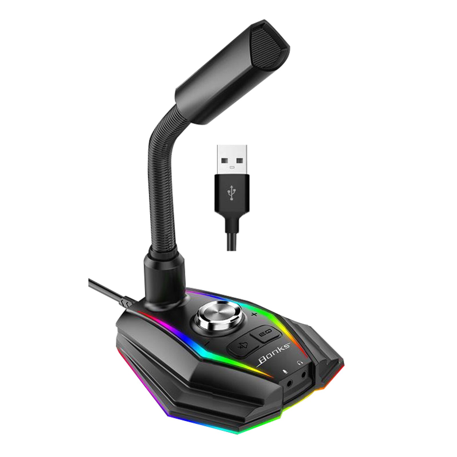 USB Computer Microphone, PC Mic Microphone for Computer with Mute Button and RGB Rainbow Light for ZRecording, Meeting, Games