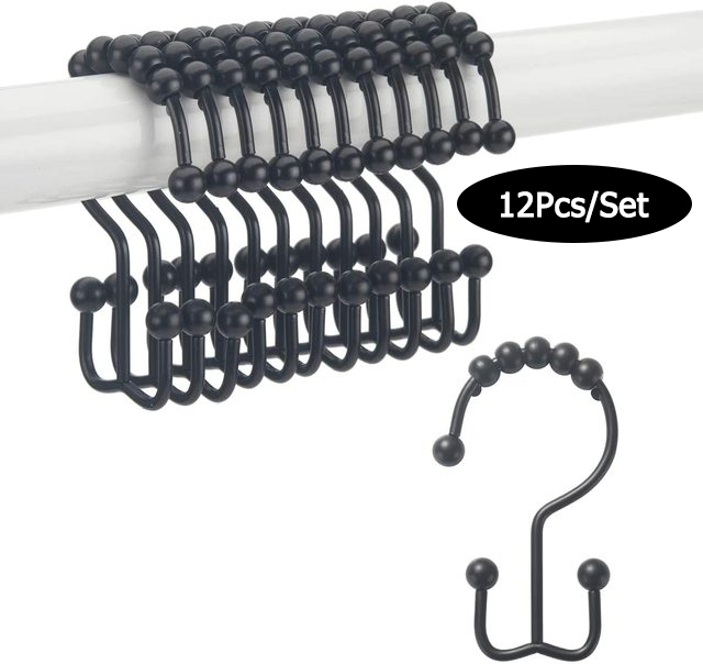 Gancho para cortina de ducha de acero inoxidable, anillo de bola de rodillo de Metal, gancho deslizante de doble cara para cortinas de barra de ducha de baño, 12 Uds.: Rojo