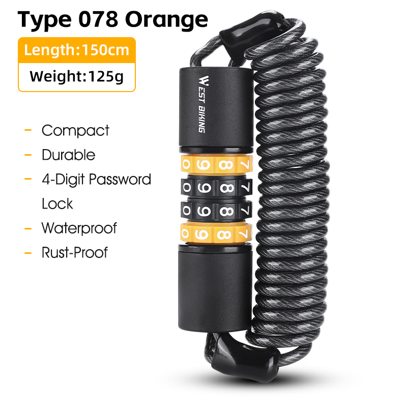 WEST BIKING-candado de seguridad portátil para bicicleta, candado con contraseña, cuerda para casco, candado de alambre de acero, candado de Zinc para mochila de bicicleta de montaña: YELLOW