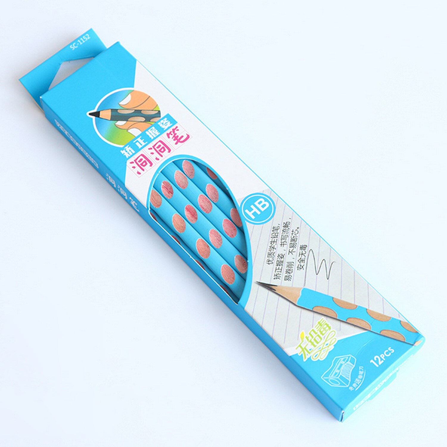 12pcs HB Pencil Kit Kids Students Grip Posture Correction Triangle Wooden Pencils for Drawing Art Sketching Writing: Blue