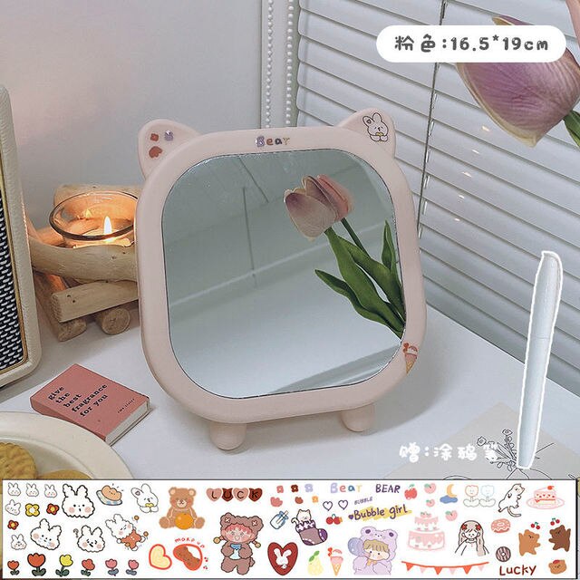 Ins-Espejo de maquillaje con forma de oso para chica, accesorio decorativo para dormitorio de estudiantes, escritorio, princesa: 02