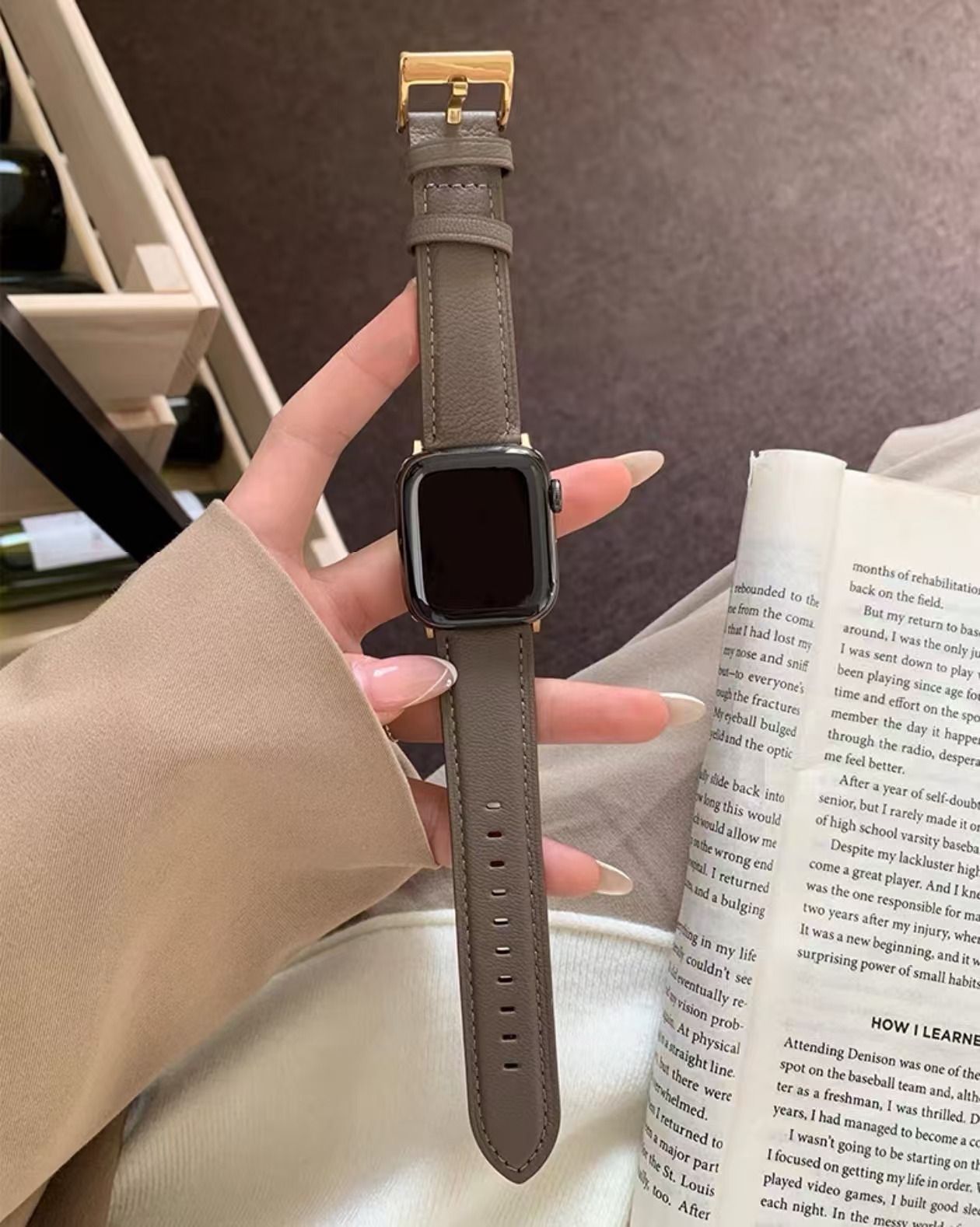 Läderband till apple watch-bandet series ultra 10/9/8/7/6/5/4/3/2/1 se 38mm 40mm 41mm 42mm 44mm 45mm 46mm 49mm rem: Svartgrön / 17mm