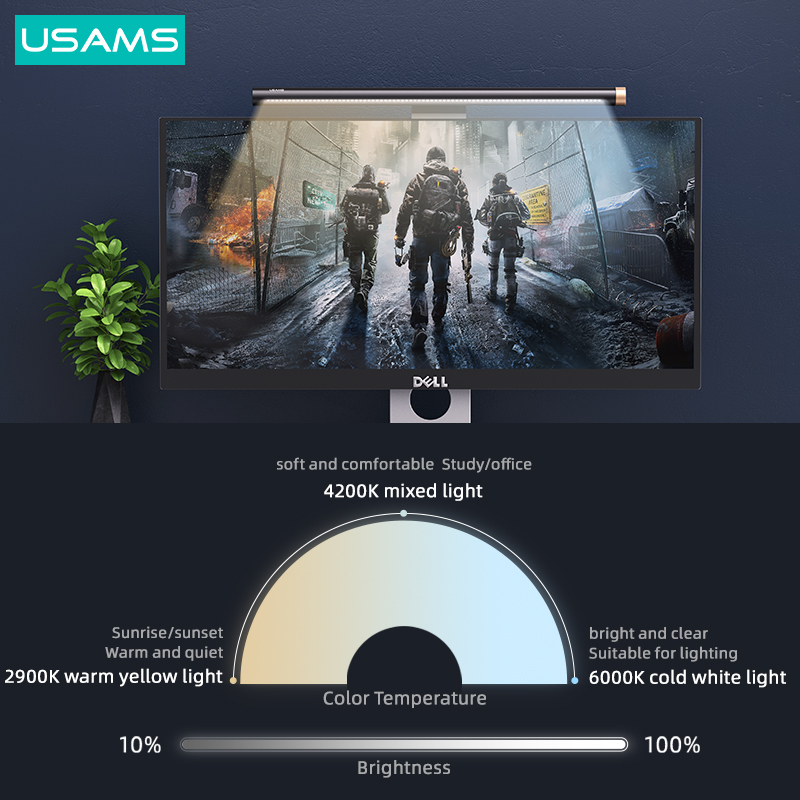 USAMS Gaming LED Computer Screen Light RGB Backlight USB Lights Desktop Lamp Desk Light Hanging Lamps For Office Study Reading