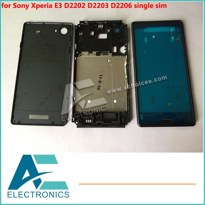 Single SIM Full Housing Cover Case for Sony Xperia E3 D2202 D2203 D2206 Back Cover Frame Bezel Chassic Accessory Bundles