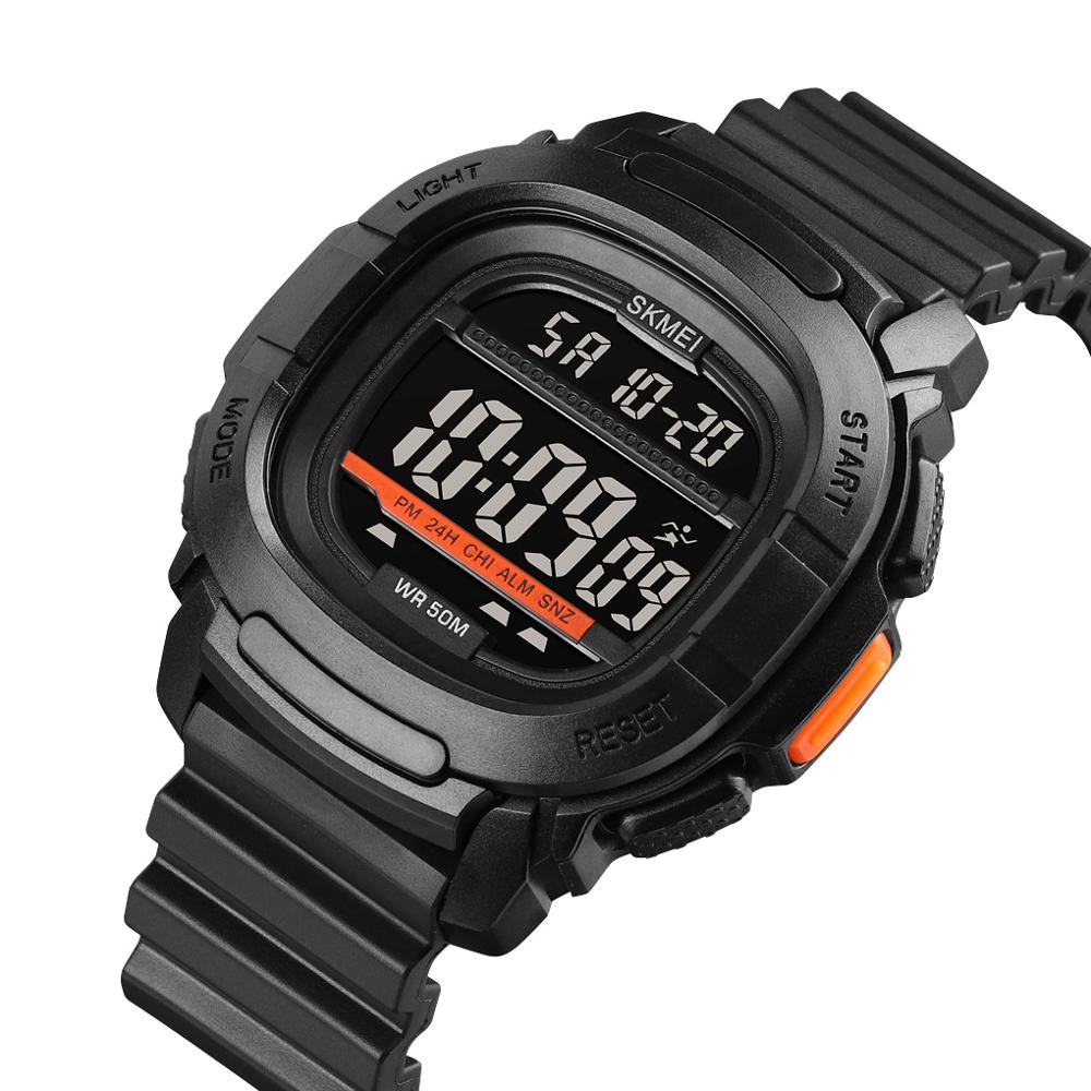 Skmei heren digitaal polshorloge dual time outdoor horloge led waterdicht gshock elektronische sporthorloges herenhorloges reloj hombre: Zwart