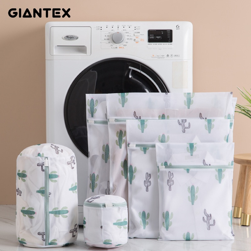 Giantex 6 st tjockt mesh tvättpåse set underkläder bh tvättpåse tryckt polyester mesh väska badrum miljövänlig förvaringsväska set
