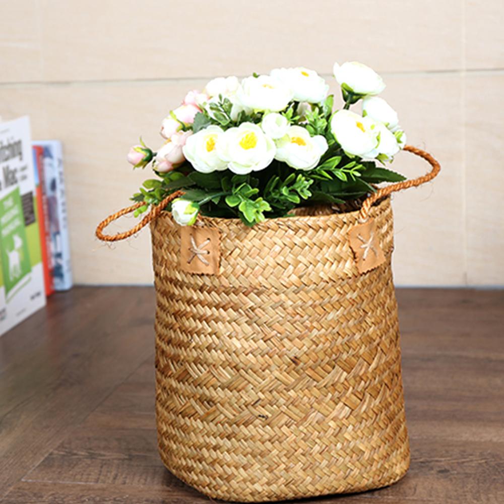 Seagrass Woven Storage Baskets Garden Flower Vase Hanging Basket Rattan Planter Potted Organizer Home Laundry Basket with Handle