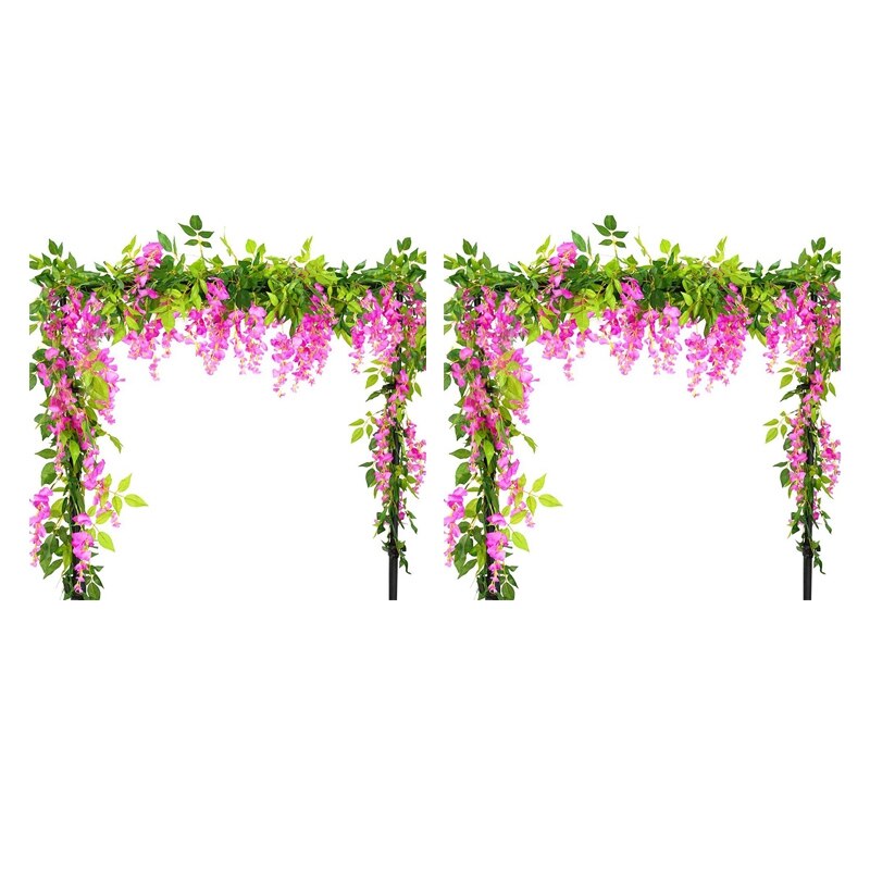 4Pcs 7Ft/Pcs Artificial Wisteria Vine, Flower Garland Wisteria Vine Rattan Hanging Flowers For Outdoor Ceremony,Pink: Default Title