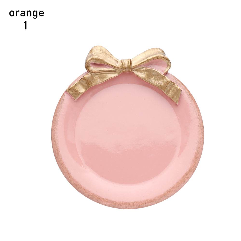 Sløjfe lille rund tallerken lille firkantet tallerken harpiks dessert kage tallerken smykke tallerken dekoration smykker opbevaringsbakke rund tallerken: Orange 1