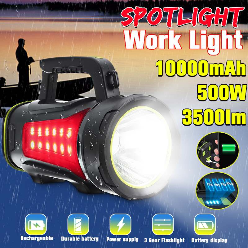 Foco portátil de mano de 200/300/500W, reflector LED recargable con USB incorporado, linterna, foco impermeable: C