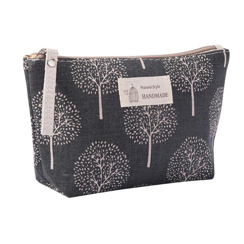 Neceser de maquillaje para mujer, kit de viaje a cuadros, bolsa para cosméticos de lienzo con cremallera impresa, bolso de teléfono, organizador, conjunto de maquillaje de belleza: Wishing tree