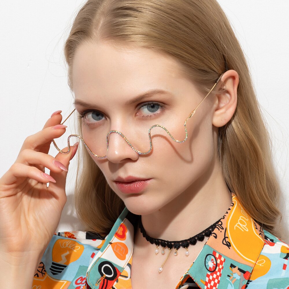 Crystal Diamond Sunglasses Frames Women Wave Frames Eyeglasses For Men Eyewear Decoration Half Frame Glasses