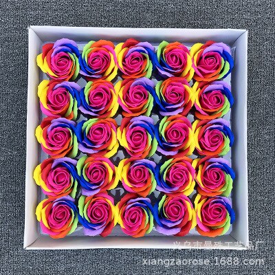 25 Stks/doos Kleurrijke Zeep Rose Decoratieve Bloemen Zeep Bloemblaadje Bruiloft Gunsten Valentijnsdag Cadeau Regenboog Rose Boeket: Rose Red Core