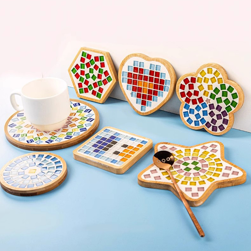 Posavasos de mosaico hecho a mano para niños, bandeja de madera para vajilla, tapete para tazas, artesanía, fácil de hacer, de Navidad