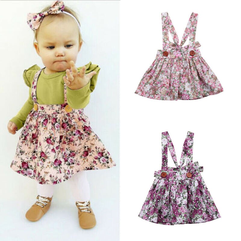 Søde småbørn børn baby piger nederdel blomstret prinsesse hagesmæk stropper seler tutu nederdele festkonkurrence outfits tøj 0-4y
