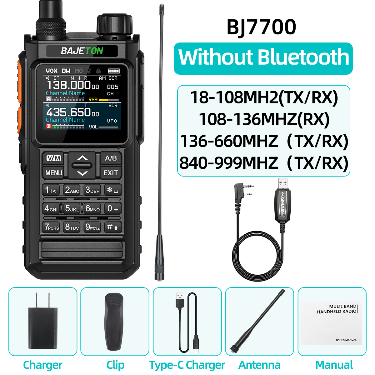 BAJETON BJ7700 Walkie Talkie Multi Banda Sem Fio Bluetooth Programação de Telefone Redução de Ruído AM FM Ham Rádio Para Acampamento BJ8200: YELLOW / American