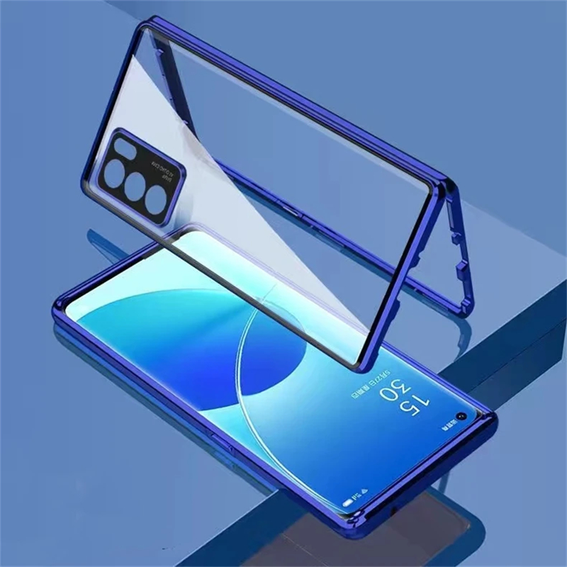 360 Volledige Hoesje Voor Oppo Reno 12 Pro 5G Hoesje Dubbelzijdig Magnetisch Glas Adsorptie Metalen Telefoonhoes Voor Reno11pro Camerabescherming: ABS / Blauw