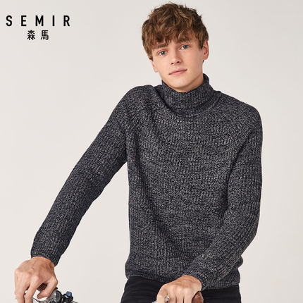 Semir højkrave uldtrøje mandlige forår og efterår ung løs varm sweater herre koreansk version sweater frakke strik: Sort / L