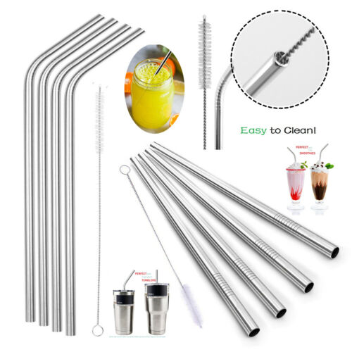 4 Uds de Metal de acero inoxidable pajita para beber pajillas reutilizables + Kit de cepillo limpiador