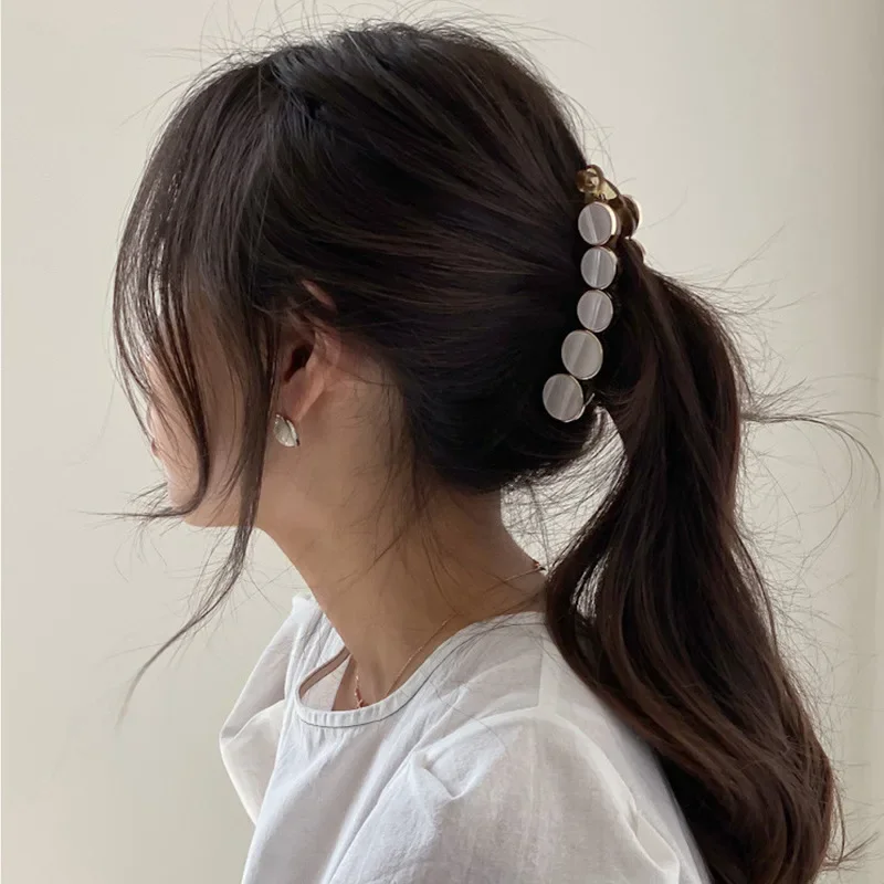 Simple Marble Pattern Banana Clip Women Acetate Leopard Ponytail Holder Hair Clip Casual Tortoiseshell Large Hairpin