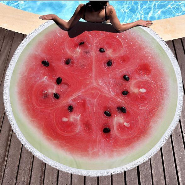 Owoce pomarańczowe cytrynowe pomidory arbuzowe drukowane duże, ponadgabarytowe okrągłe ręczniki plażbyć winnym z mikrofibry serwetka De Plage grube frotte: 1