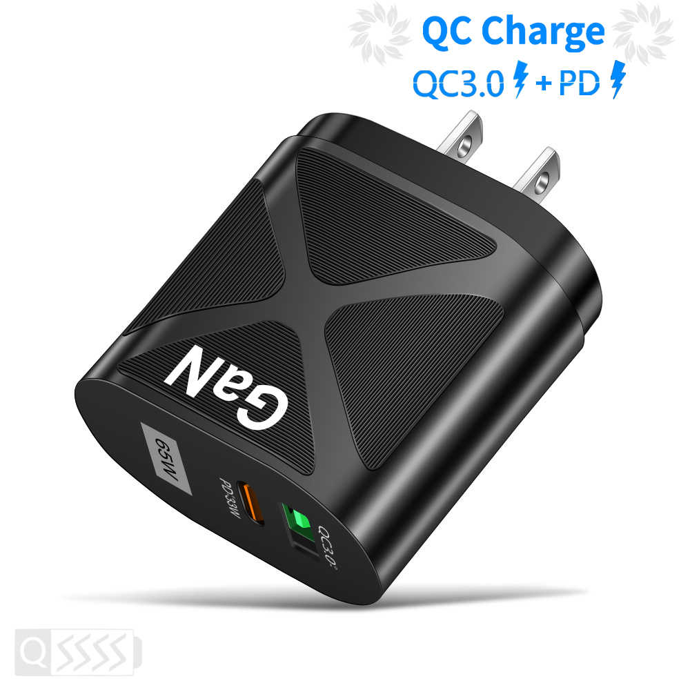 Ładowarka USB typu C 65W przenośna ładowarka GaN wsparcie typu C PD szybkie ładowanie dla iPhone 12 Pro Max 11 Mini 8 Plus szybkie ładowanie: Black US