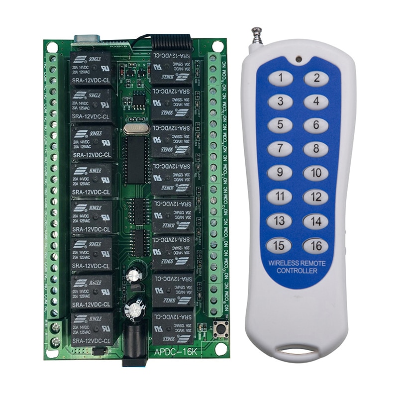 Dc 12v 24v 16 kanaler 16ch rf trådlös fjärrkontroll switch fjärrkontrollsystem mottagare sändare 16ch relä 315/433 mhz