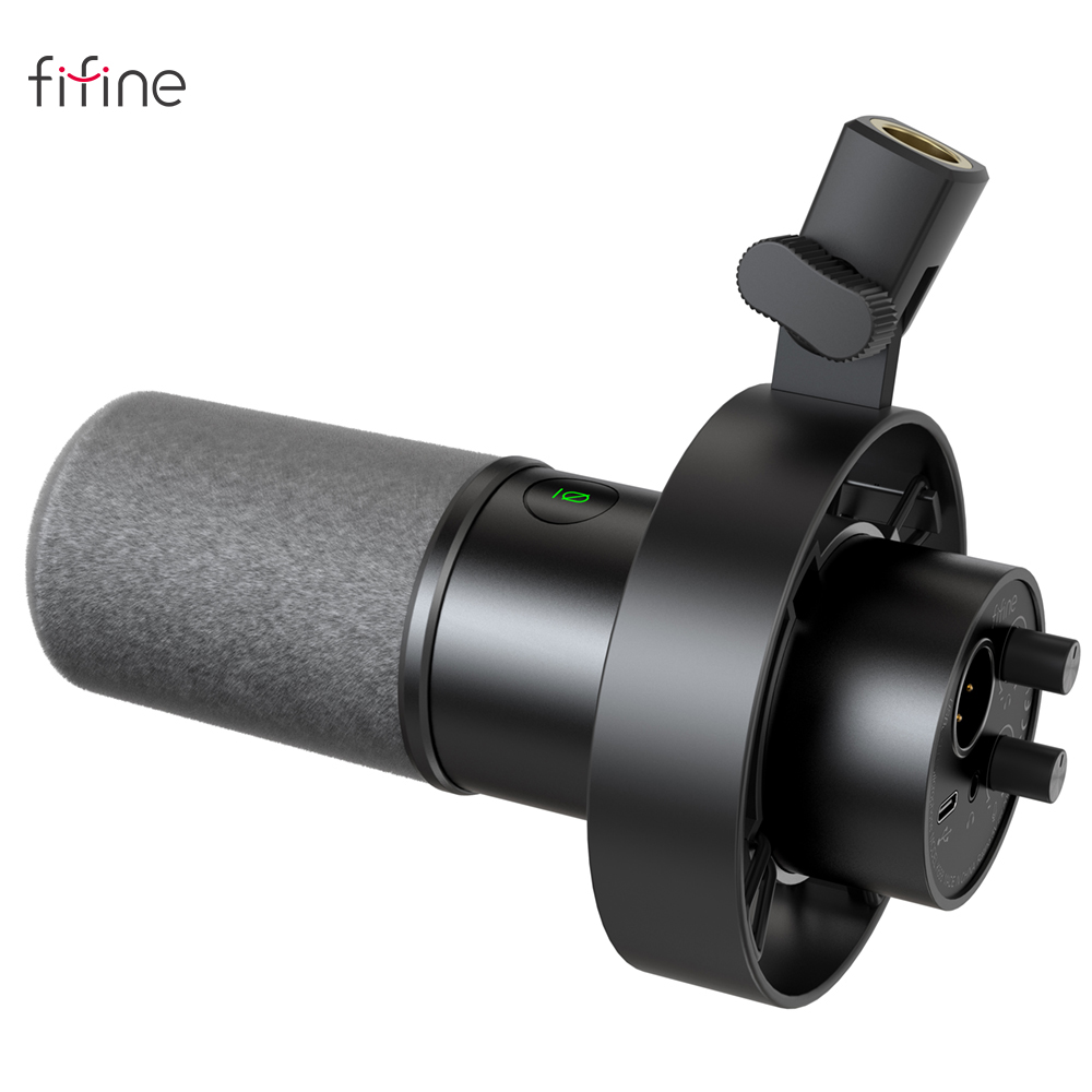 Mikrofon dynamiczny FIFINE USB/XLR z mocowaniem amortyzującym, wyciszeniem dotykowym, gniazdem słuchawkowym i regulacją głośności, do komputera lub nagrywania kart dźwiękowych -K688: Black