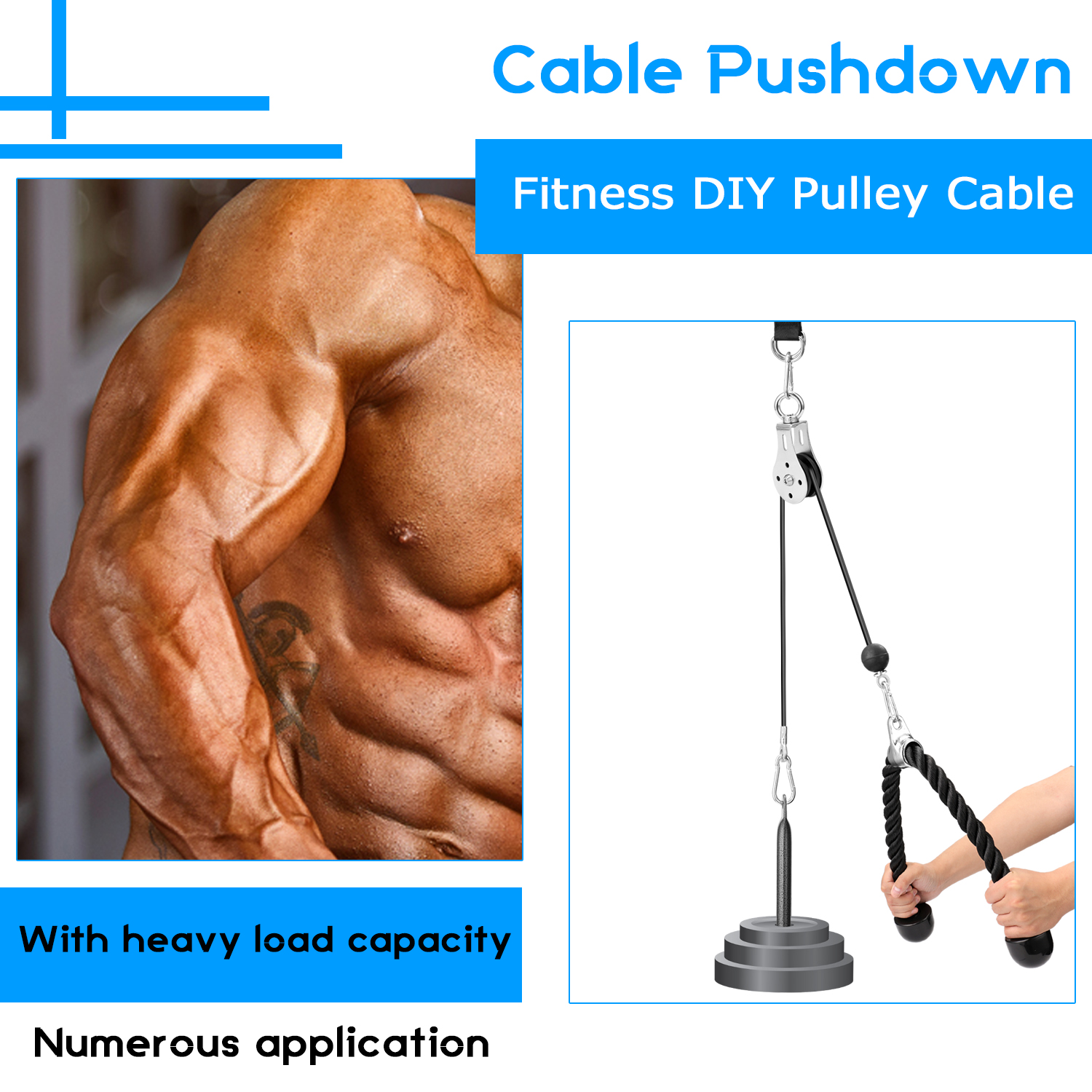 Fitness diy remskive kabel maskine vedhæftningssystem lastning pin løftearm biceps triceps hånd styrke gym maskine udstyr