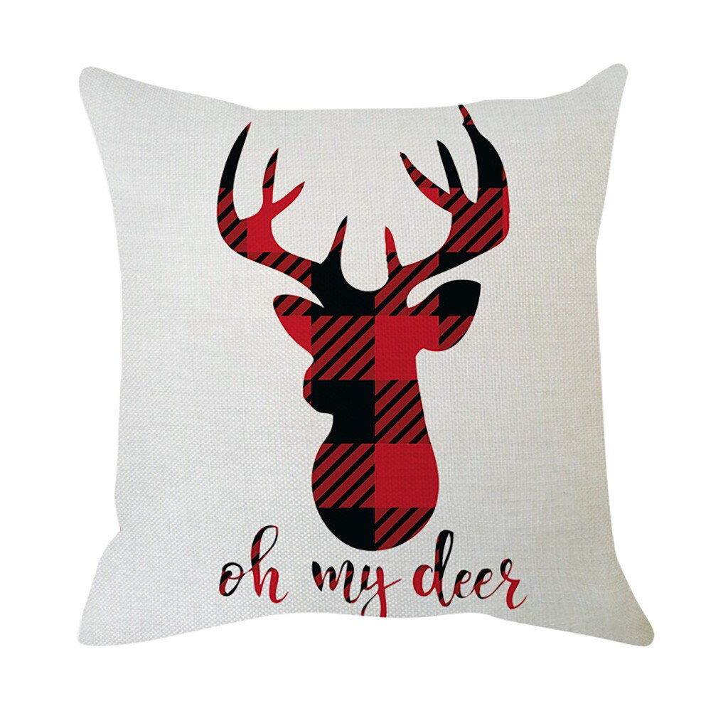 1 ud. Navidad dibujo de cuadros rojo ciervo árbol de Navidad cojín de decoración de sofá algodón Lino funda de almohada cojín hogar sala de estar