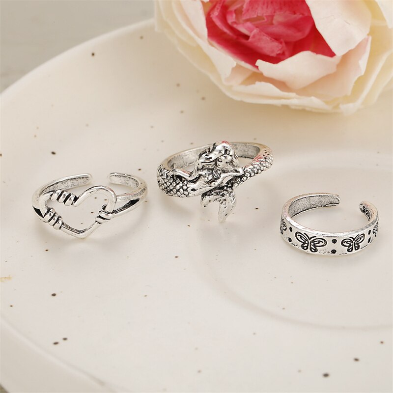 3er -einstellen boho-meerjungfrauenringe für damen und herren, Punk-schmetterlingsringe, verstellbare offene fingerringe, partyschmuck: Ursprünglich Titel