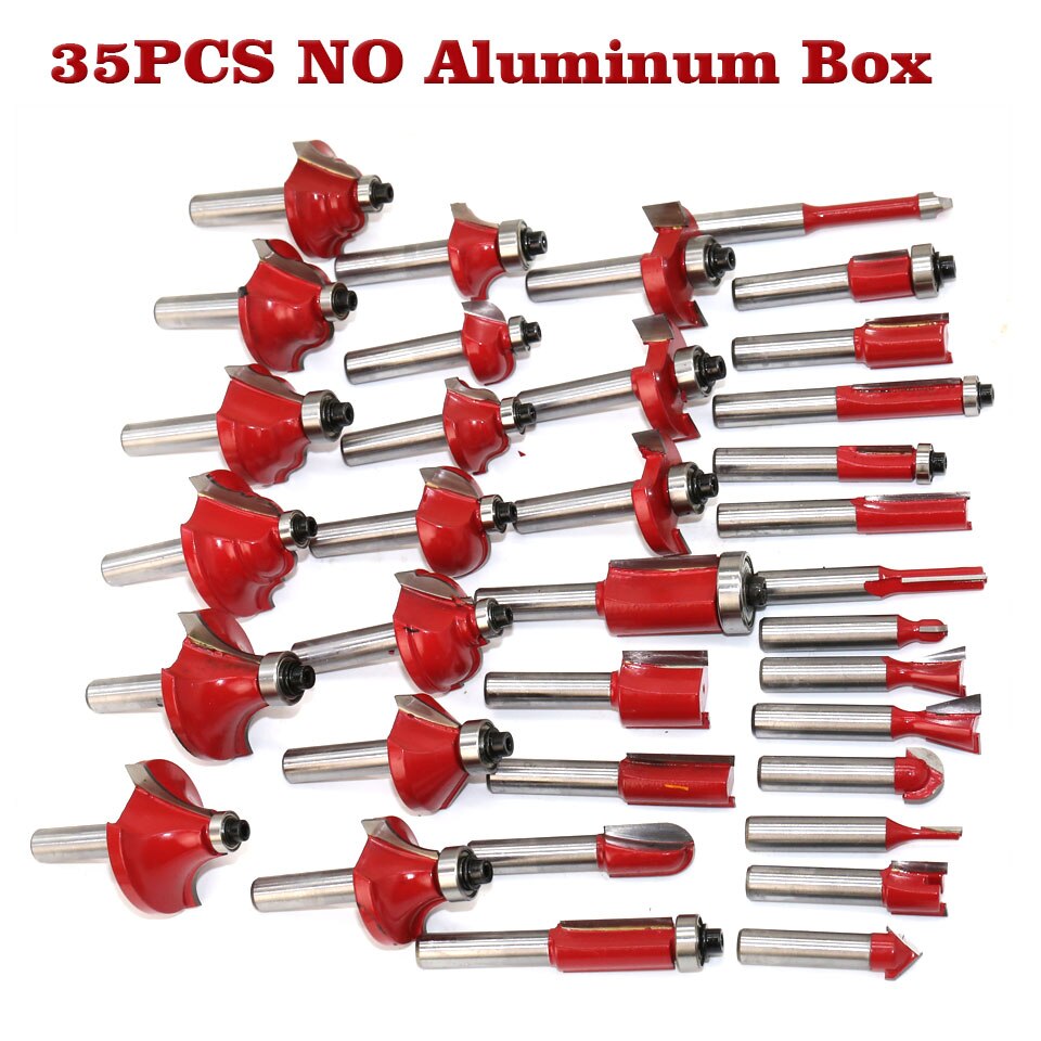35pcs 8mm Router Bits Set Shank Tungsten Carbide Router Bit Cutter Set With Wooden Case For Wood: Default Title