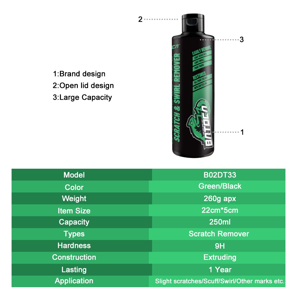 Batoca 250ml ridsefjerner bilkarosseripleje reparation polering ultimativ ridse- og hvirvelfjerner sammensat slibevoks