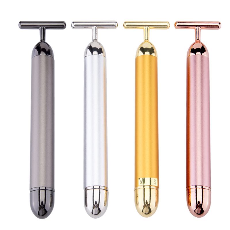 Rouleau électrique de Massage du visage, barre de beauté en or 24K, bâton de soins du visage vibrant et étanche