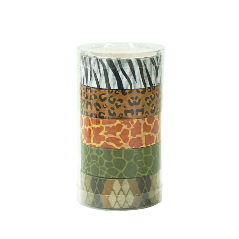 5Pcs/set Leopard Grain Washi Tape Animal Zebra Giraffe Adhesive Paper Masking Tape Sticker Decorative Stationery School Supplies: Default Title