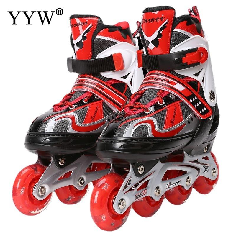 Kids Adjustable Inline Roller Skates Slalom Roller Skating 4 Wheels Shoes Sliding Free Skate For Children Size 30: red / l 38-41