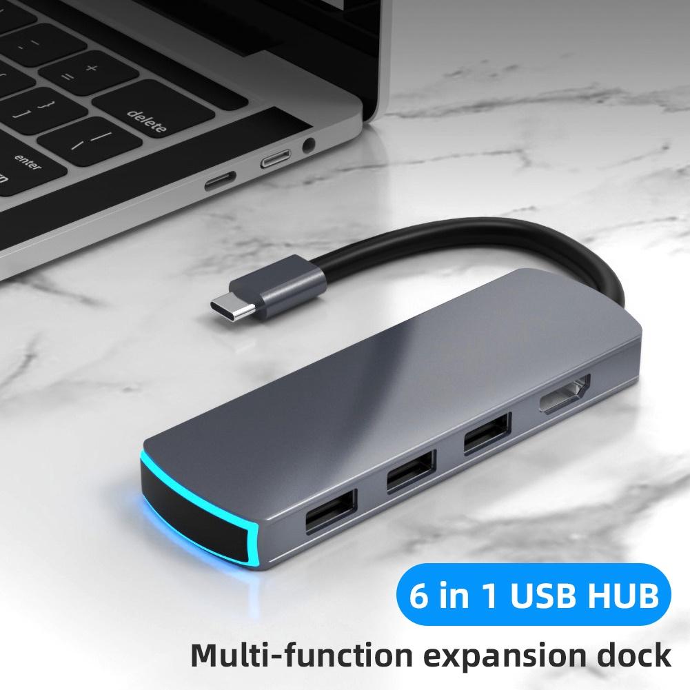 6 in 1 Type-C to 4K HDMI Hub Adapter TF Secure Digital Card Reader Converter MacBook Pro/Air