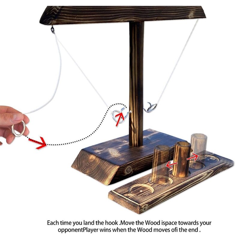 Ring Toss Spelletjes Voor Kinderen Volwassenen Houten Mini Ring Toss Spel Met Shot Ladder Bundel Toss Bumperkleven Game Set Voor 2 Haken